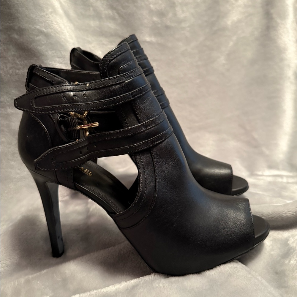 Michael Kors Black Heeled Boots with Gold Accents